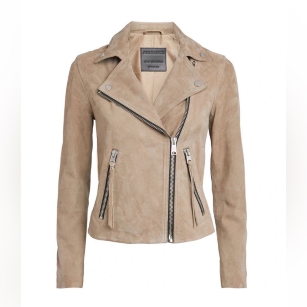 All Saints Dalby Suede Leather Biker Jacket Moto‎ Beige